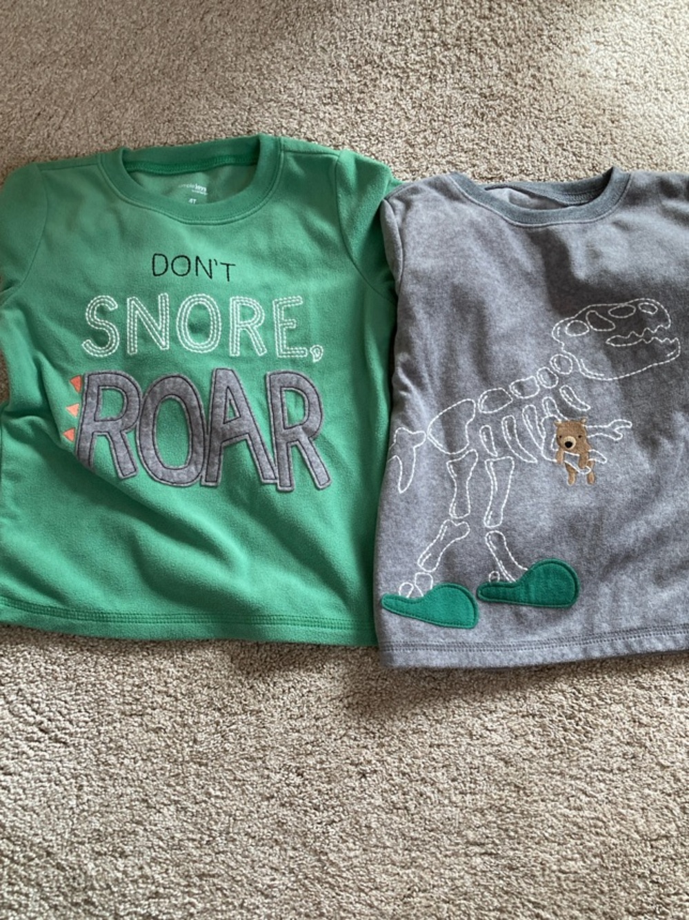 Carter's Green 'Don't Snore, Roar' & Gray Dino Skeleton Long Sleeve Fleece